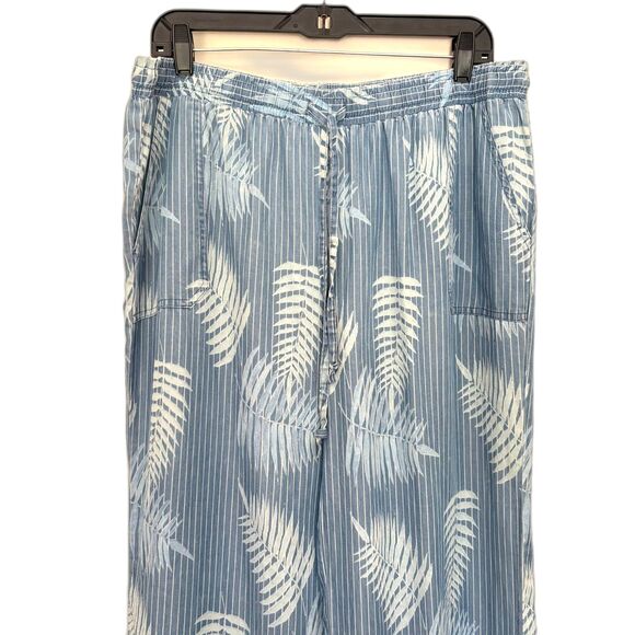 Standard Grace Wide Leg Beach Pants Chambray Stripe Tropical Flowy Size Large - Picture 2 of 6